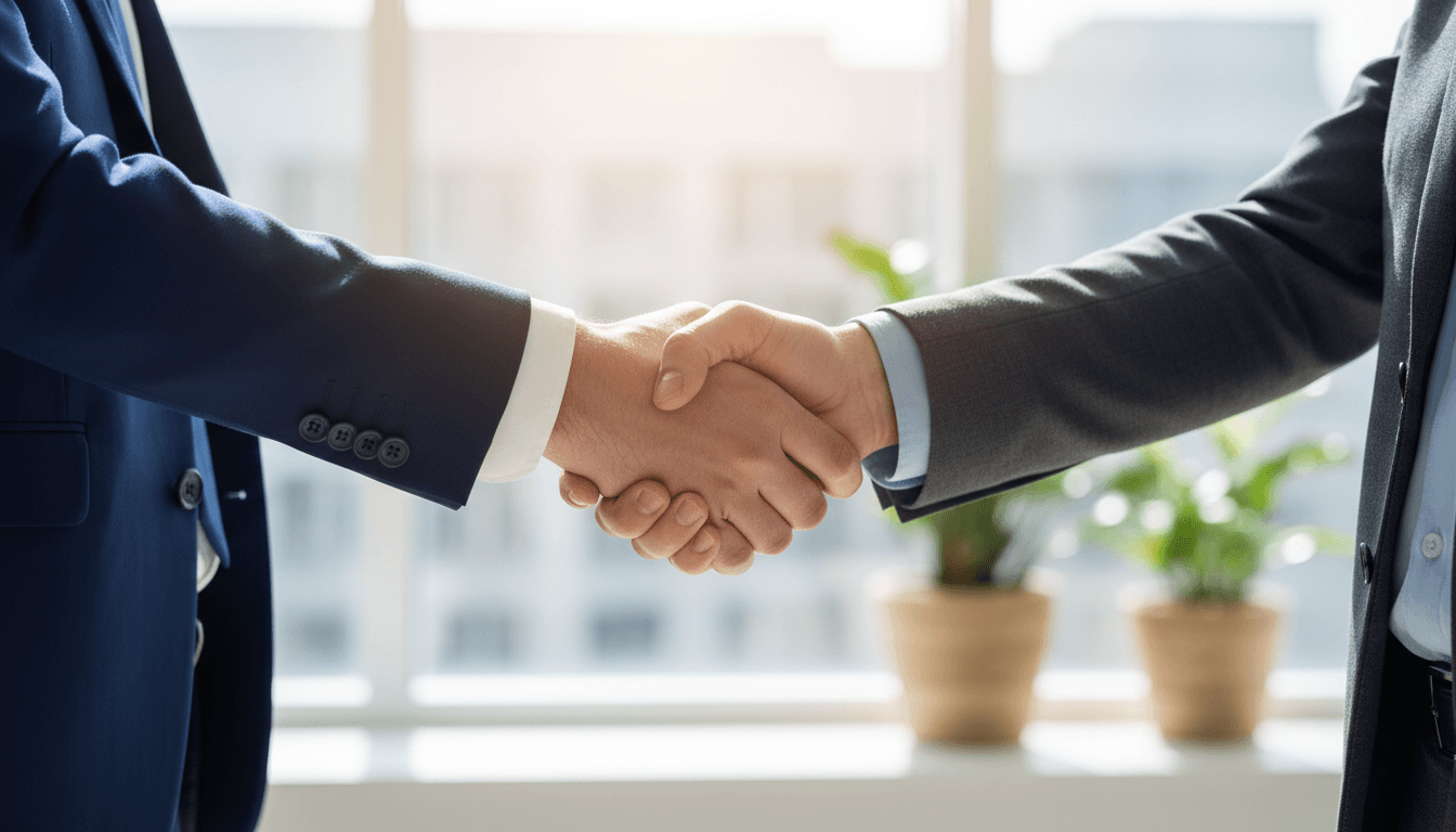 Handshake between insurance professional and client sealing agreement