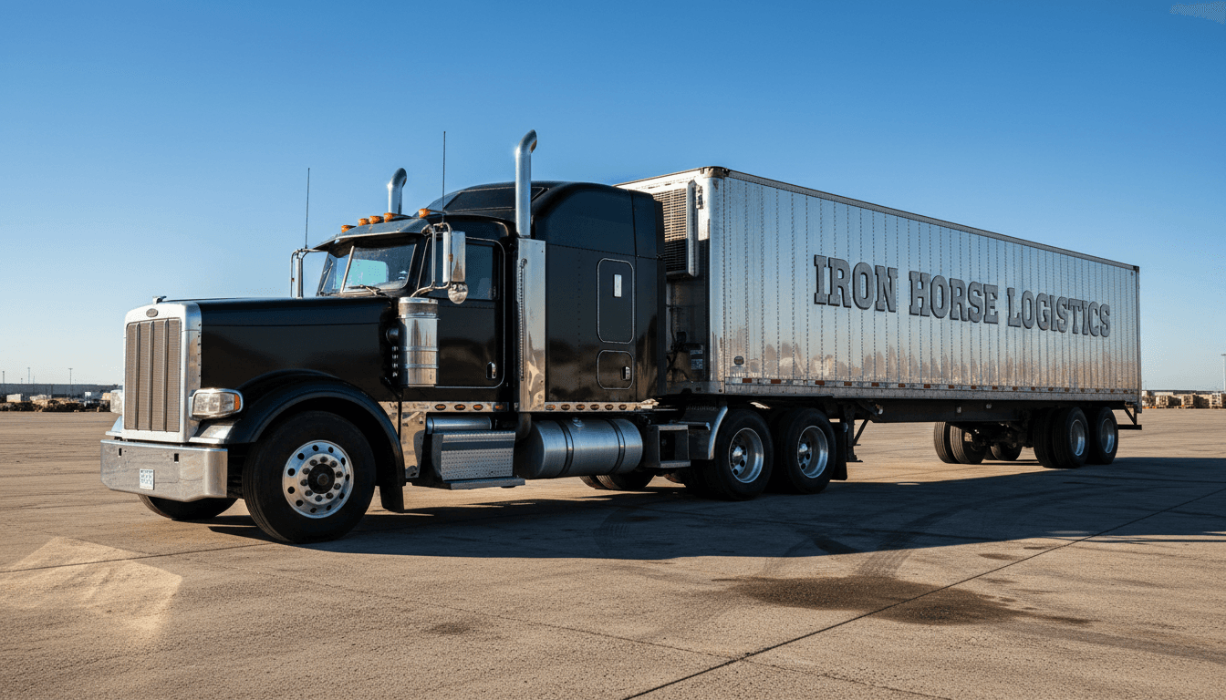 Trucking insurance - commercial semi-truck in loading yard